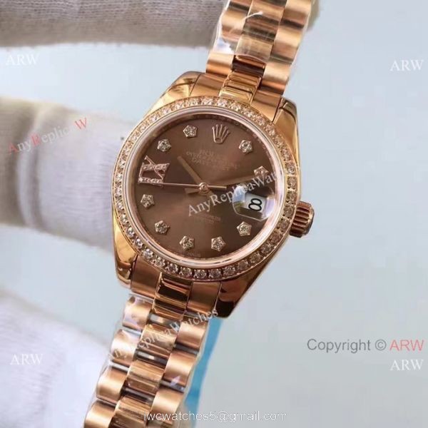 Rolex Lady Datejust 26mm Copy Watch Rose Gold Brown Dial 2