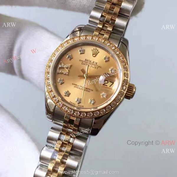 Upgraded Version Rolex Lady Datejust Replica Watch 2-Tone Star Diamond 26mm 2