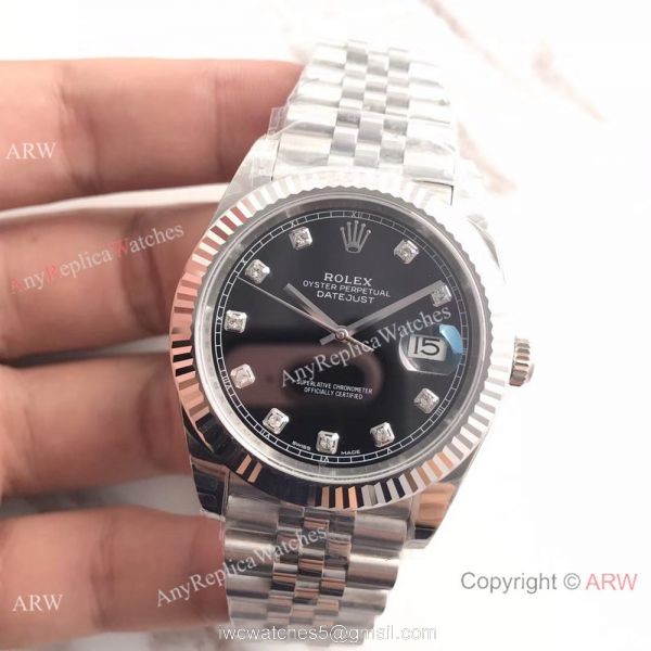 (EW) Copy Rolex Jubilee Datejust II Diamond Watch Black Dial ETA3255 2