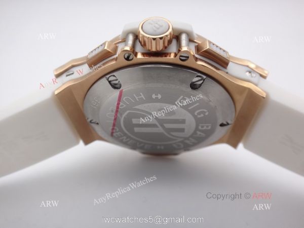 Replica Hublot Big Bang Tutti Frutti Rose Gold White Rubber Strap Watch 2