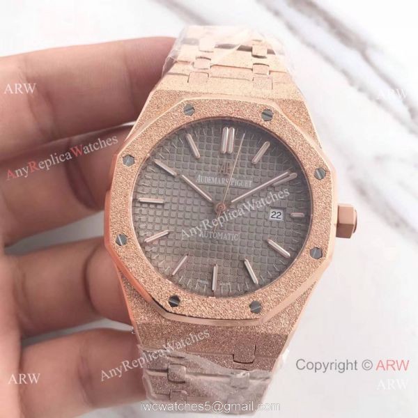 JF Factory Replica Audemars Piguet Frosted Rose Gold Gray Face 41mm Watch 2