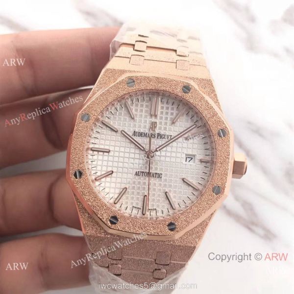 JF Factory Newest Audemars Piguet Watches For Sale Royal Oak Frosted Gold w White Dial 2