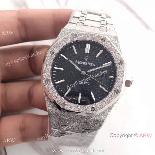 JF Factory Audemars Piguet Royal Oak Watch Replica Frosted Black Dial 2
