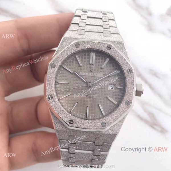 JF Factory Copy Audemars Piguet Royal Oak Frosted Case Grey Face 41mm Watch 2