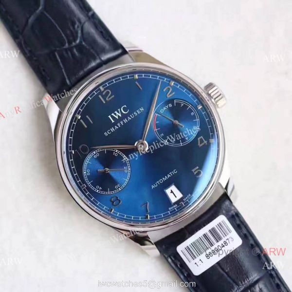 Replica IWC Portugieser 7 days power reserve Watch Blue Dial w/ folding Clasp 2
