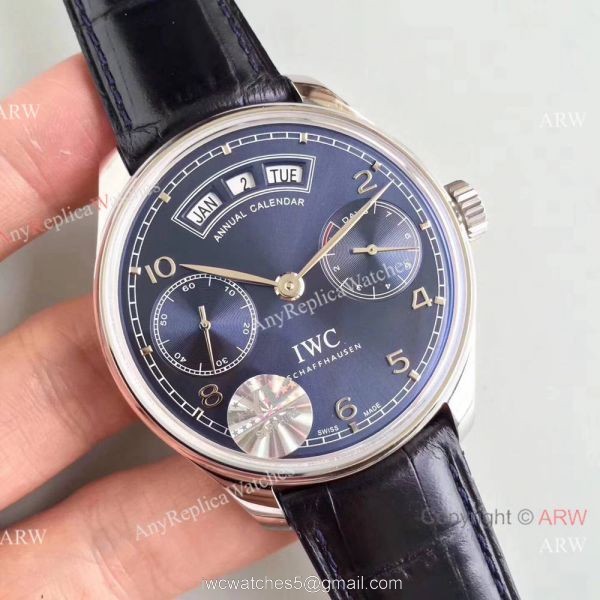 Swiss Replica IWC Portugieser Annual Calendar 7 Days Blue Face SS Watch 2