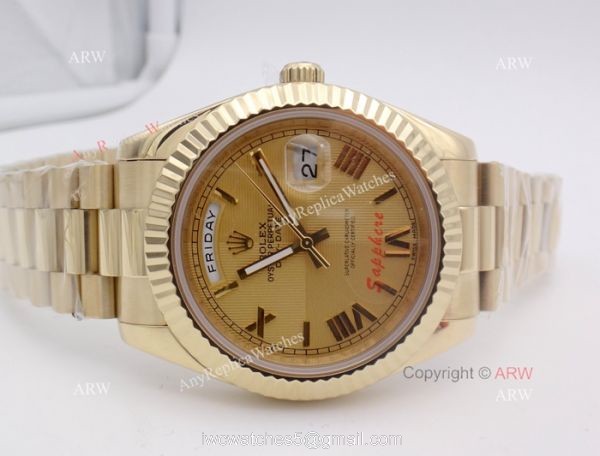 Fake Rolex Day Date Watch 40mm All Gold President Gold Roman Markers 2