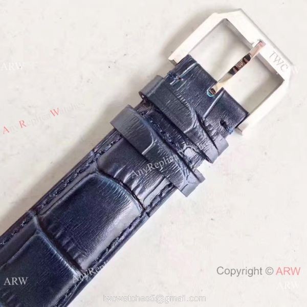 Swiss Grade 1A IWC Regulateur Watch White Dial Blue Leather Strap 2