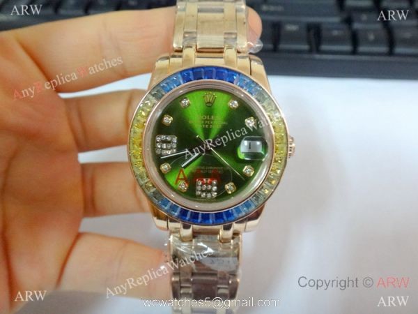 Low Price Rolex Masterpiece Rose Gold Green Face Watch 31mm Medium 2
