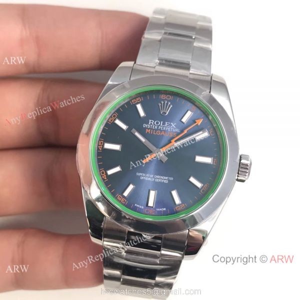 AR Replica Rolex Oyster Perpetual Milgauss SS Blue Dial watch SWISS 3131 2