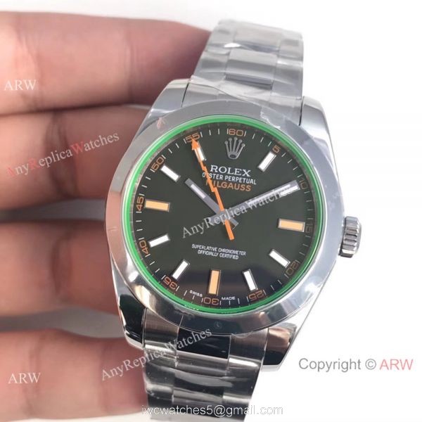 AR Factory Swiss Rolex Milgauss 904L Stainless Steel Watch Green Glass 40mm 2