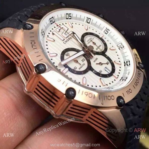 Replica Chopard Classic Racing Watch SS White Chronograph Black Rubber Bracelet 2