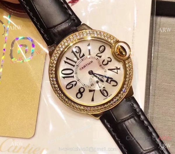 Cartier Ballon Bleu Gold Case Diamond Bezel Womens Fake Cartier Watch 2