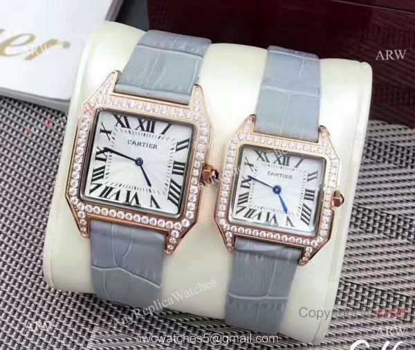 Rose Gold Cartier Santos Diamond Replica watches Lovers Watch 2