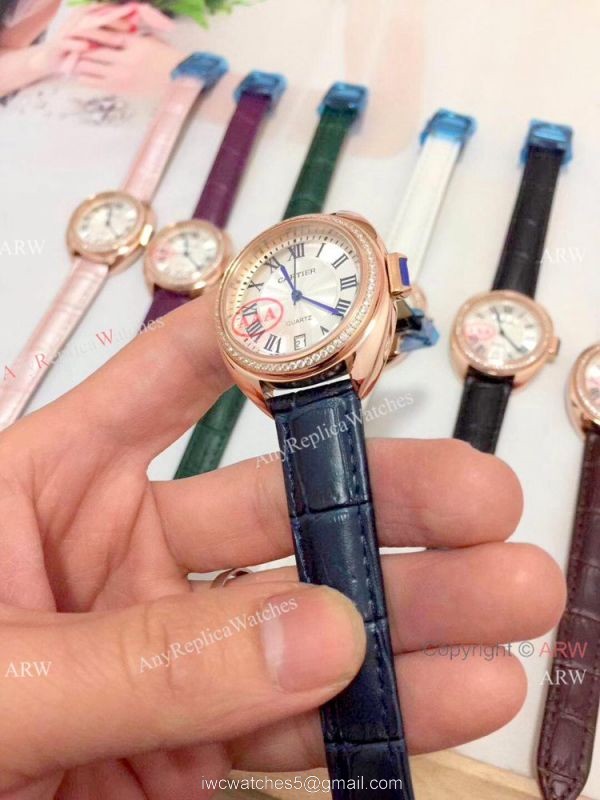 Fake Cle de Cartier Roman Dial Rose Gold Diamond watch Women Size 2