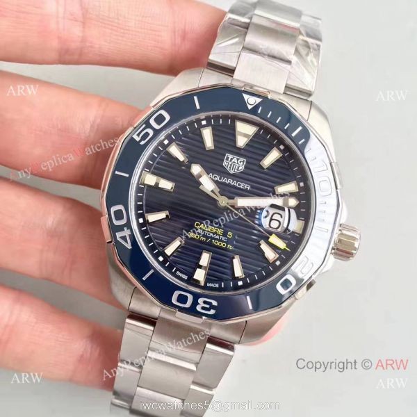 2018 Swiss Grade TAG HEUER Aquaracer Calibre 5 SS Blue Ceramic Watch 2