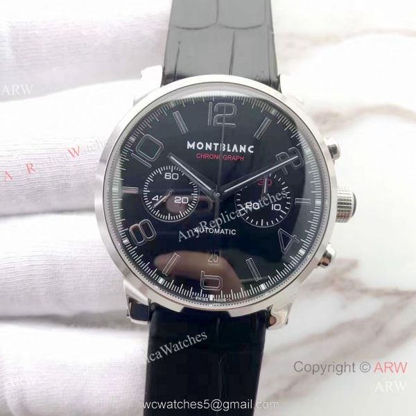 Mont Blanc Clone Timewalker SS Black Leather Strap Watch Swiss Grade 1 7750 Automatic 2