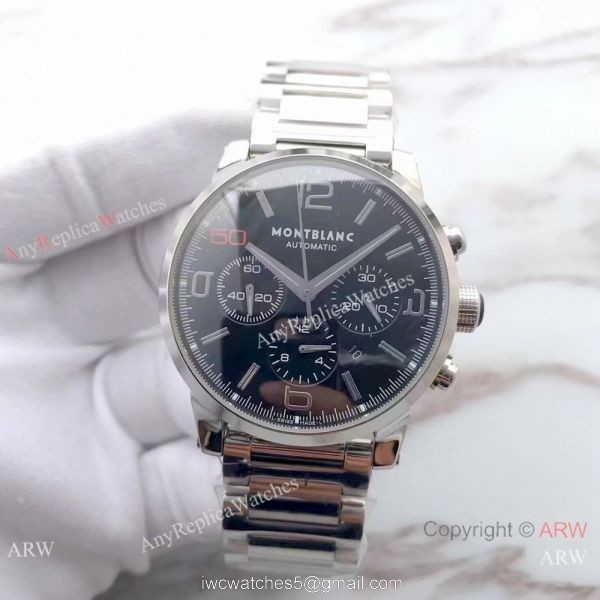 Swiss Mont blanc Knock off Timewalker Stainless Steel Black Watch Red 50 on Dial 2