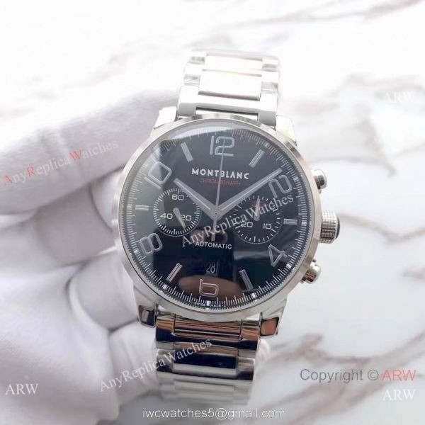 Swiss Grade 7750 Mont blanc Knock off Timewalker 316L Stainless Steel Black Face Watch 2