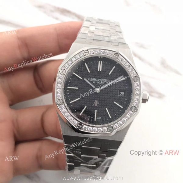 JH Audemars Piguet Extra Thin Royal Oak Watch Stainless Steel Diamond Bezel 2