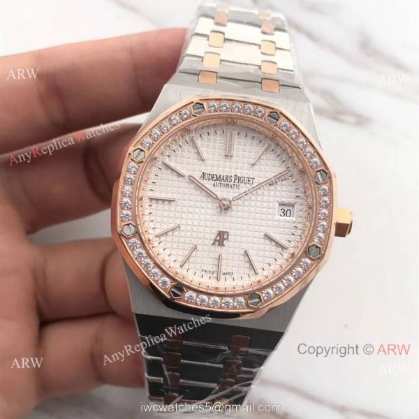 New Audemars Piguet Royal Oak Extra Thin 2-Tone Rose Gold White Watch 39mm 2