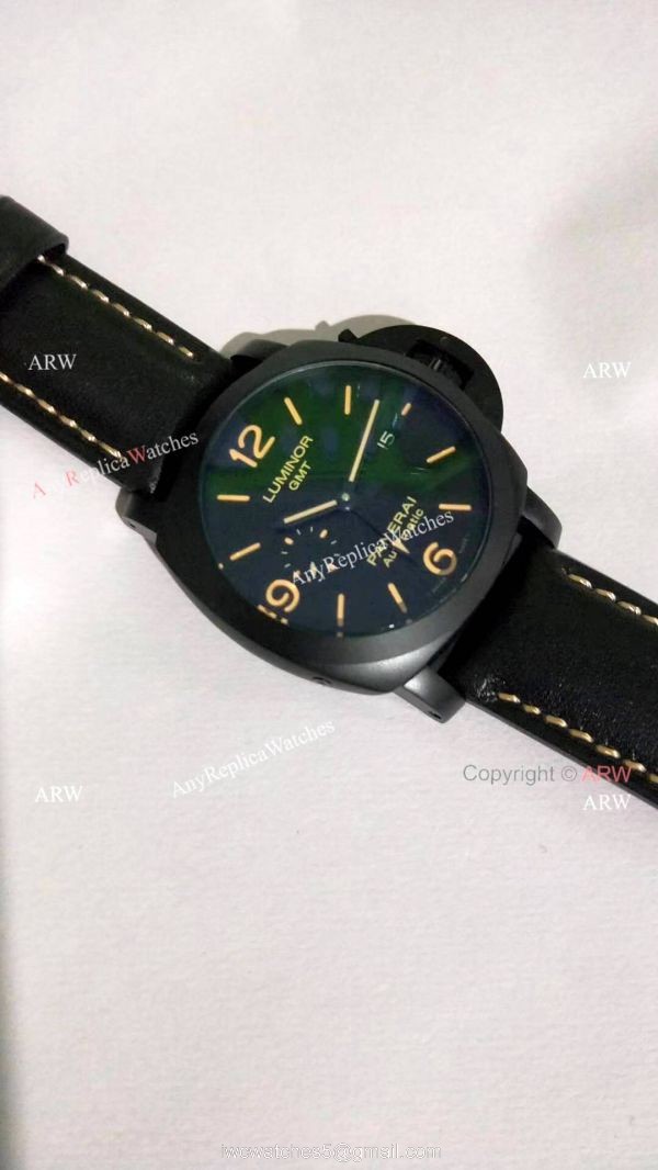 Clone Panerai Luminor GMT PAM00320 Black Steel Watch Orange Markers 2