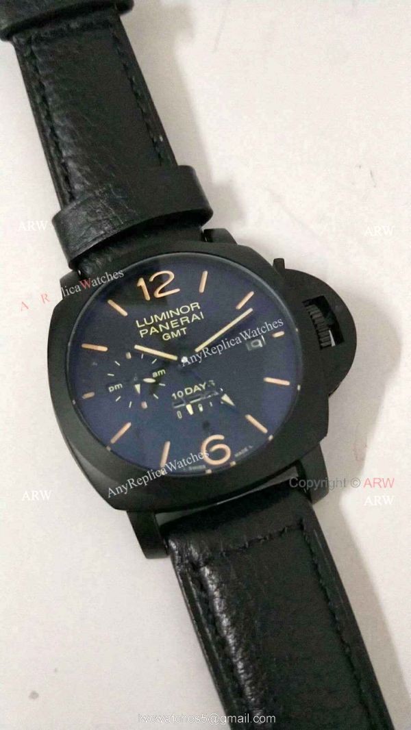 Fake Panerai Luminor 10 Days GMT Watch PAM335 Black Case Orange Markers 2