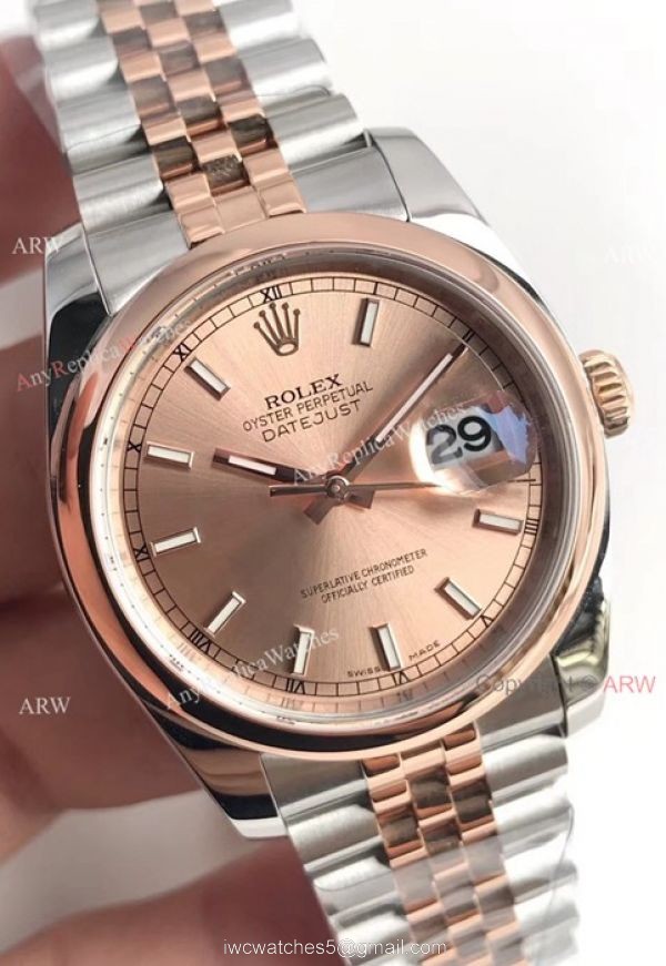 Swiss Grade 2 Tone Rose Gold Rolex Datejust 36mm Jubilee Watch AR Factory 2