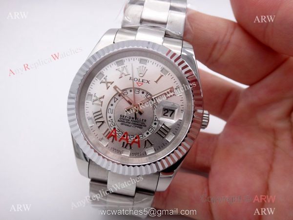 Stainless Steel Silver Dial Rolex Sky-Dweller 326939w Copy Watch w/ Working Time Zone 2