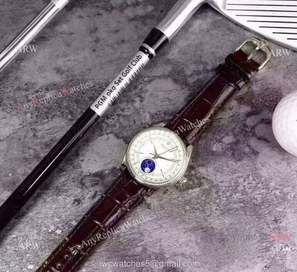 Baselworld Rolex Cellini Moonphase Replica Watch Stainless Steel Brown Leather Strap Watch 2