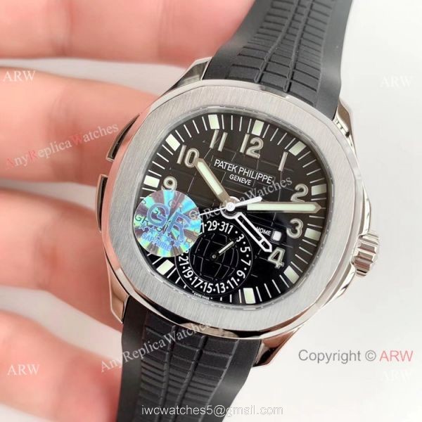 (GR) Swiss Copy Patek Philippe Aquanaut Travel Time SS Black Dial Watch 40mm 2