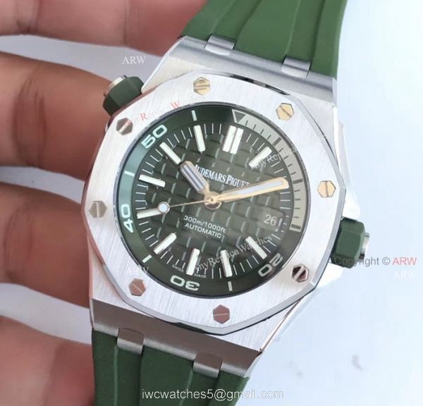 New Swiss 3120 Audemars Piguet Royal Oak Green Dial Green Rubber Band Replica Watches 2