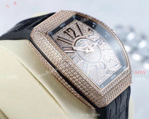 High Quality Franck Muller Vanguard Iced Out Full Diamond Replica Watches For Sale 2