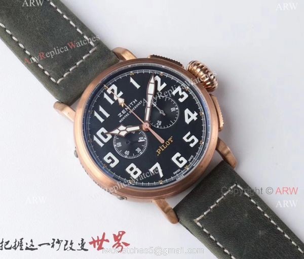AAA Swiss Grade Replica Zenith Pilot Type 20 Extra Special Chronograph Dial Green Leather Band Watch 2