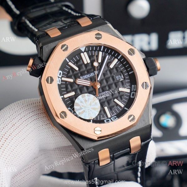 Copy Audemars Piguet Royal Oak Diver Watches Rose Gold and Black 2