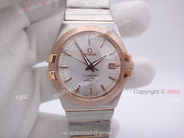 Replica Omega Constellation Automatic Men Watch 2 Tone Rose Gold Band W White Dial 2