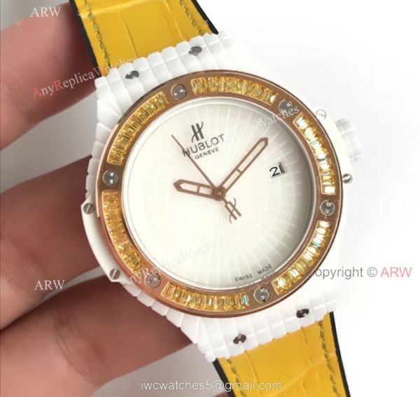 Swiss 9015 Hublot Big Bang Tutti Frutti Caviar White Rubber Strap Watches 45mm 2