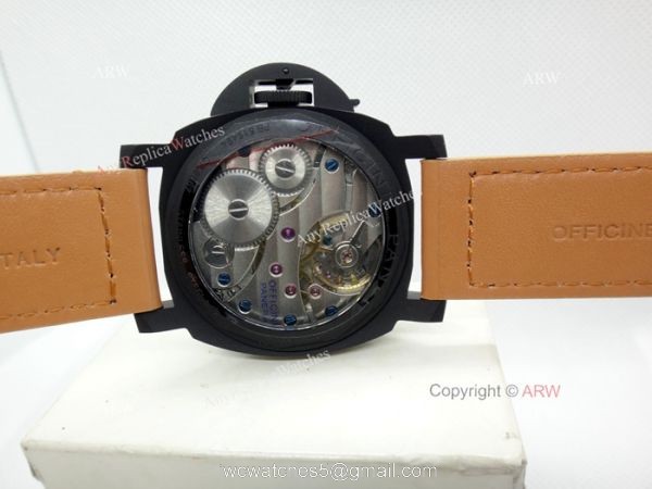 Replica Panerai Luminor Black Dial Brown Leather Strap Watch W Panerai Luminor Base Logo 2