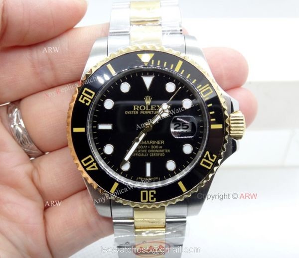 High Quality Replica 41mm Rolex Submariner Watches Two Tone Black Ceramic Men 2