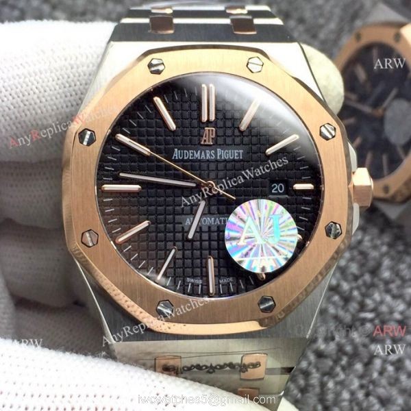 Newest Fake Audemars Piguet Royal Oak Watch Two Tone Rose Gold Silver Dial 2