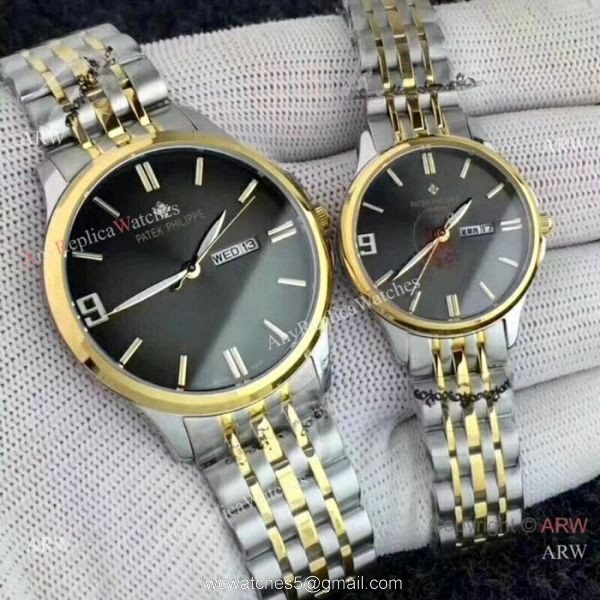 Copy Patek Philippe Calatrava 2-Tone Rose Gold Lovers Watch 2