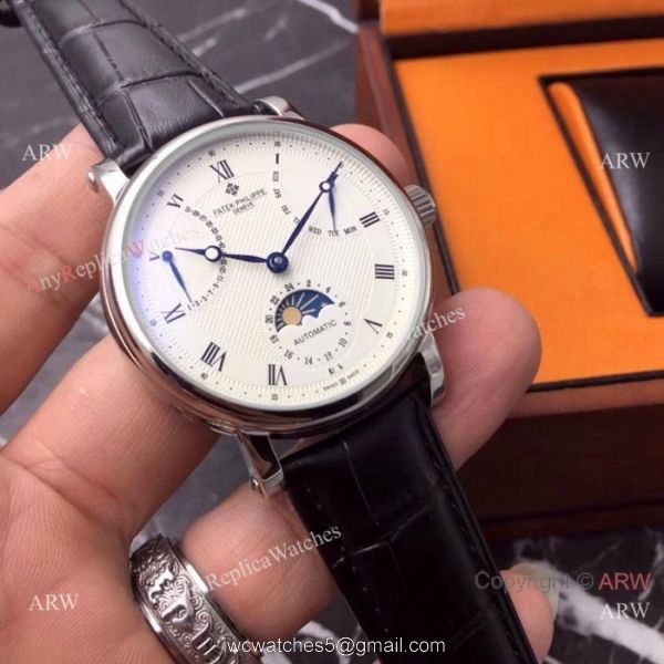 Fake Patek Philippe Geneve Complications Moonphase Copy Watch White Face 2