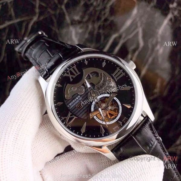 New Replica Chopard Tourbillon Watches SS Black Leather Strap 2