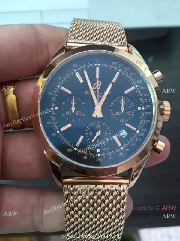 Breitling Transocean Copy watch Rose Gold Black Chronograph Watch 2