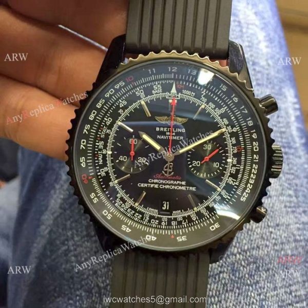 High Quality Breitling Navitimer Rubber Strap Black Case White Dial 46mm Wrist 2