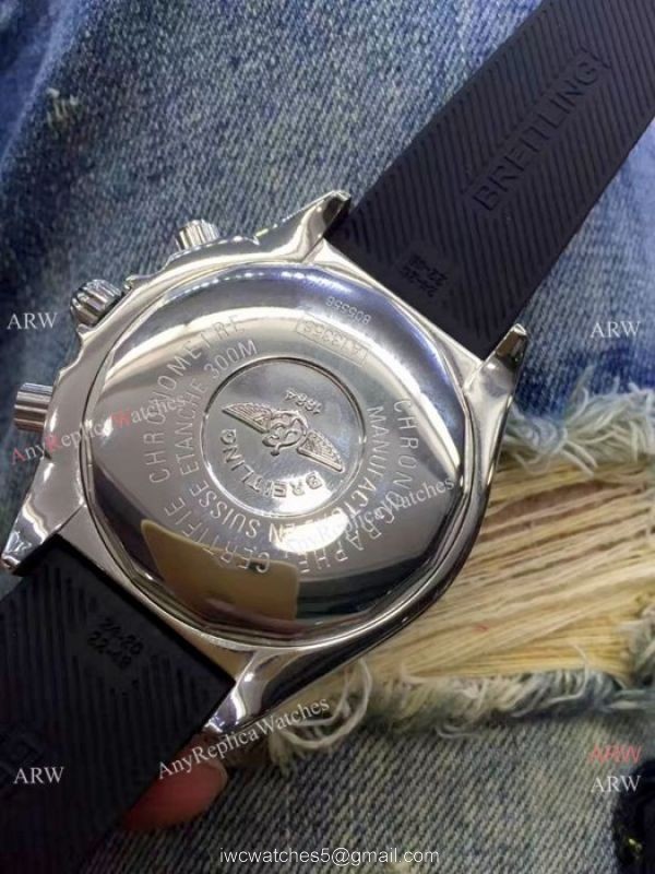 Replica Breitling Chronomat B01 Watch Blue Dial Black Rubber strap 2