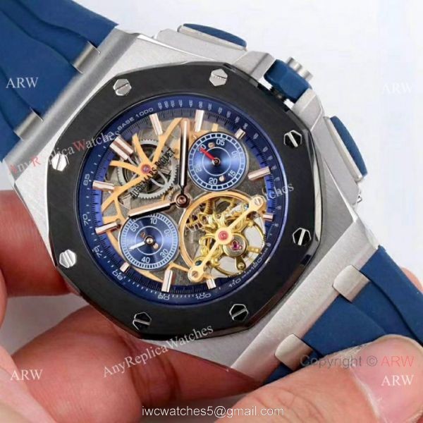 Audemars Piguet Royal Oak offshore SS Blue Face Watch Fake AP Skeleton Watch 2