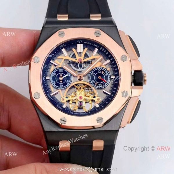 Copy Audemars Piguet Royal Oak offshore Watches Rose Gold Gold Hollow Dial 2