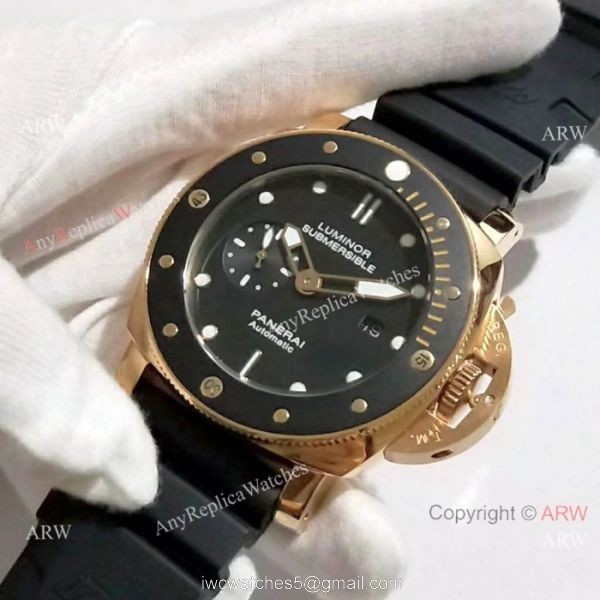 Copy Panerai Luminor Submersible Rose Gold Black Bezel Watch 47mm PAM684 2
