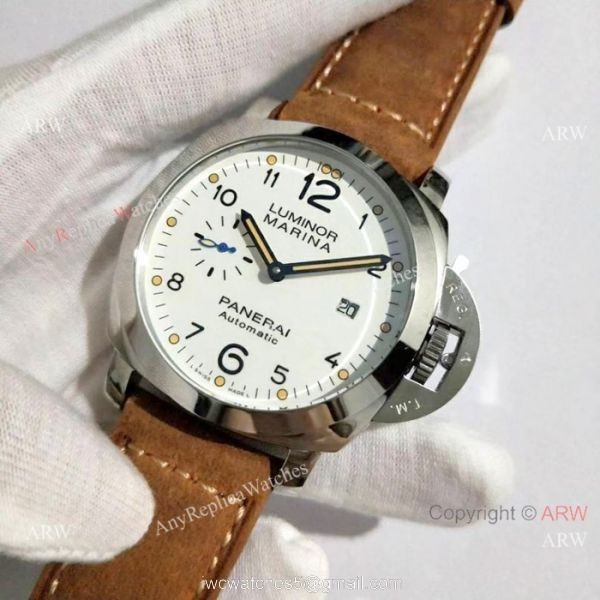 Luminor Marina Panerai White Dial Brown Leather Strap Watch Pam1499 2